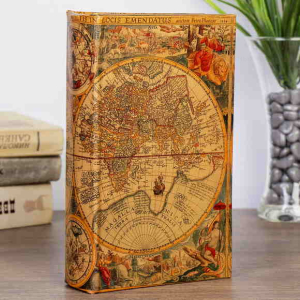 Сейф книга кожа Старинные карты мира 17х11х5 см
