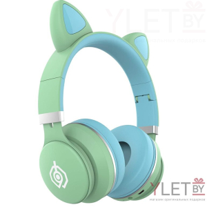 Наушники с ушками Зеленые с голубым LED031
