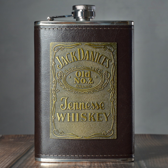 Набор с фляжкой и стопками Jack Daniels с табличкой, Темный коричневый