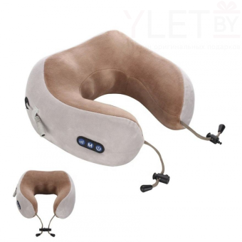 Подушка-подголовник U-образная с массажером, USB-подзарядка (синий)