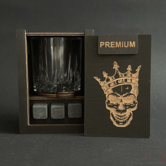 Набор для виски Premium «Череп с короной » (cтакан + 3 камня)
