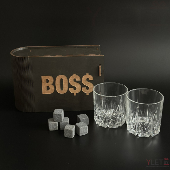 Набор для виски BOSS (2 стакана, 6 камней, 2 подставки под стакан)